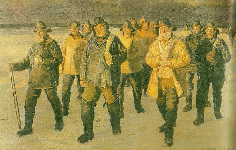Michael Ancher fiskere vender hjem fra nordstranden i aftensol Norge oil painting art